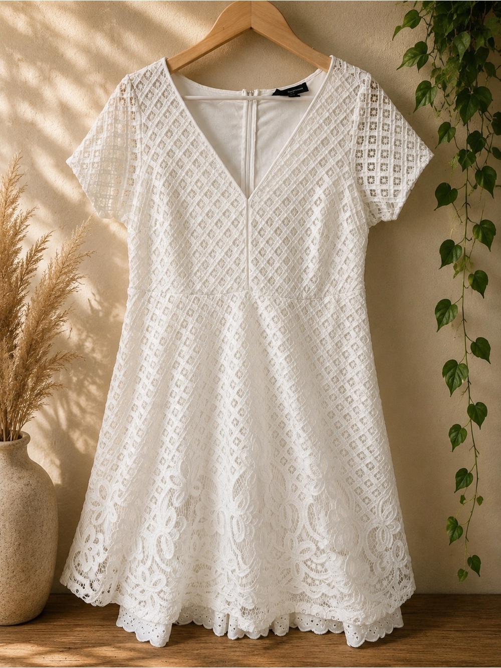 Lane Bryant Size 16 White Lace Eyelet Fit & Flare Dress